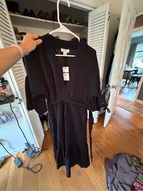 Black Women's Wrap Dress with Tie Waist